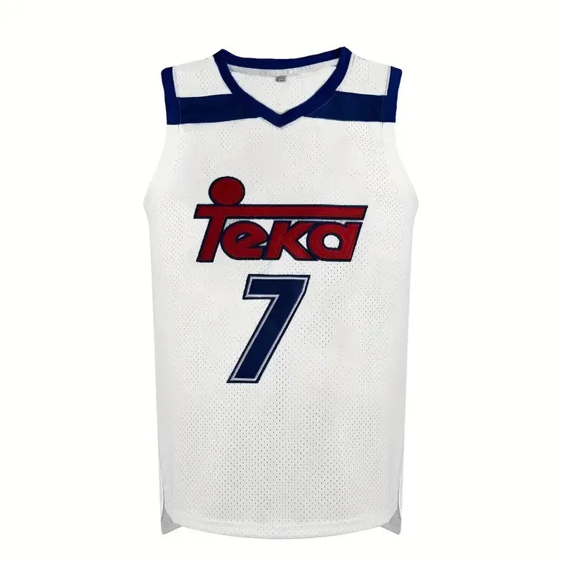 Men's Breathable #7 V-Neck Embroidered Basketball Jersey , Stretchy Polyester Ta - SitterJersey.com