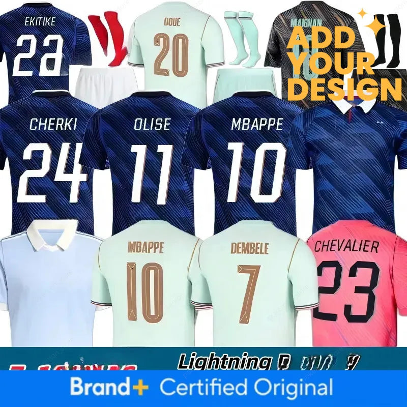 2026 maillot French Soccer Jerseys MBAPPE CHERKI OLISE DOUE Saliba kit Dembele 2 - SitterJersey.com