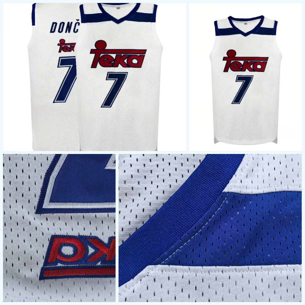 Men's Breathable #7 V-Neck Embroidered Basketball Jersey , Stretchy Polyester Ta - SitterJersey.com
