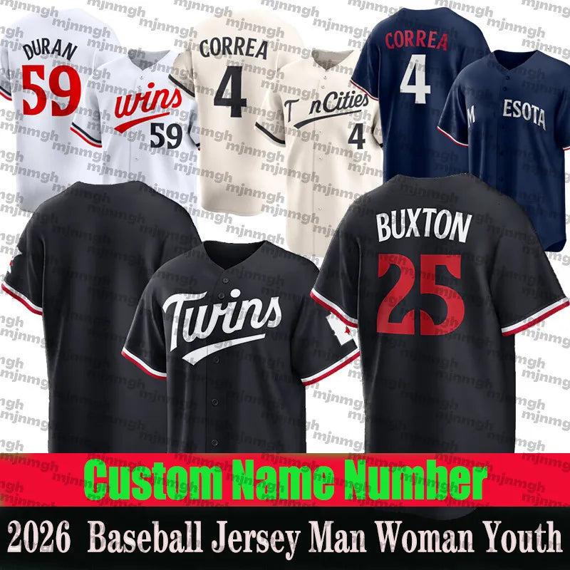 Correa Baseball Jersey Lopez Ryan Lewis Miranda Buxton Kepler Duran Castro Julie - SitterJersey.com