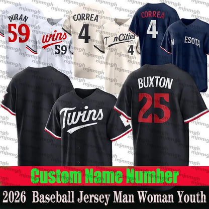 Correa Baseball Jersey Lopez Ryan Lewis Miranda Buxton Kepler Duran Castro Julie - SitterJersey.com