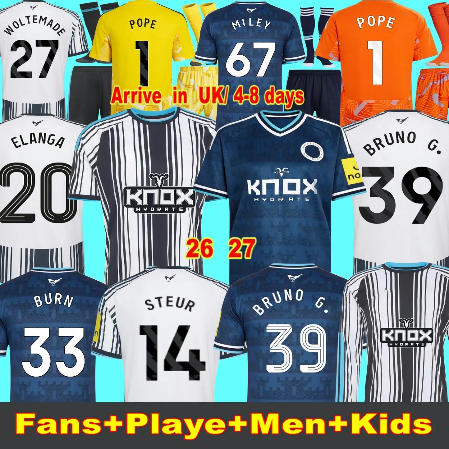 Newcastle 26 27 Football Shirt Black Children's Set Top BARNES BRONO G. Gordon I - SitterJersey.com