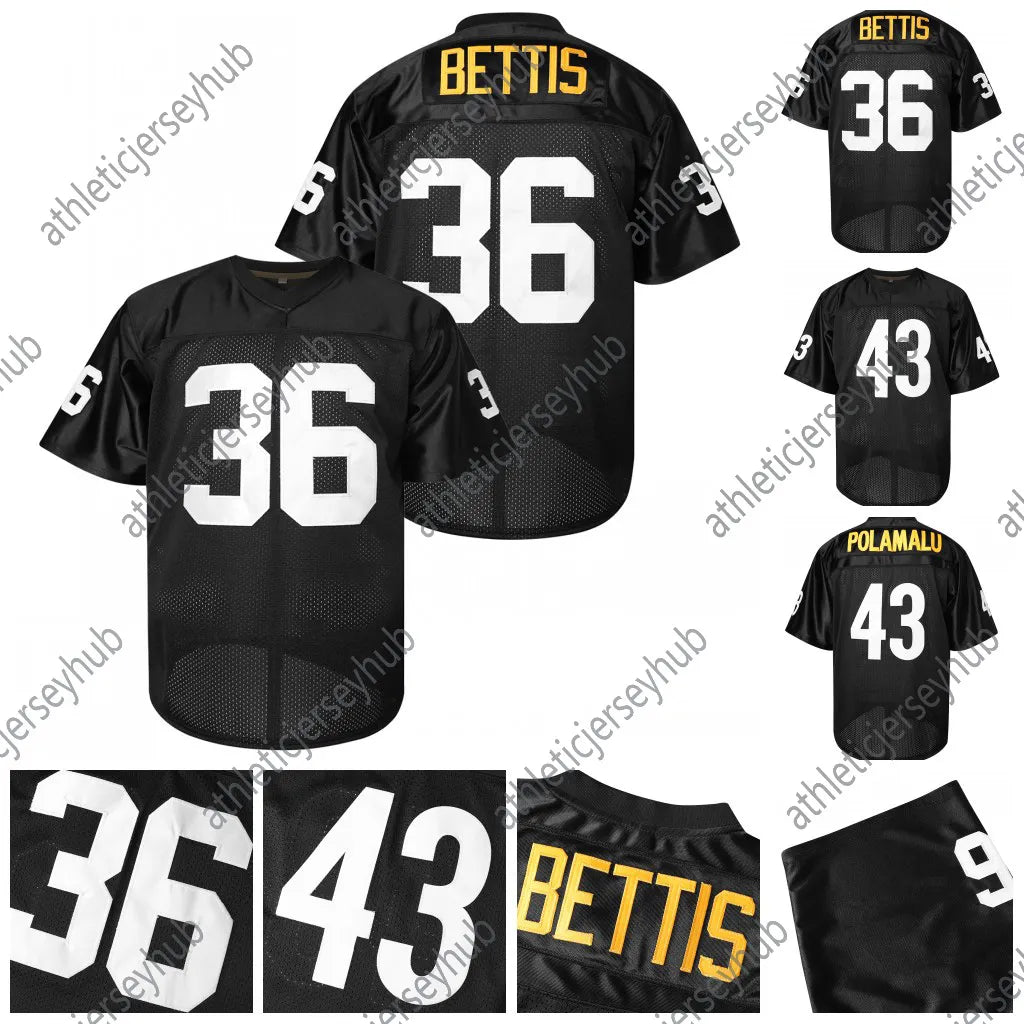 36 Betts 43 Plolamalu Men's Football Jerseys Black Gold Mesh Embroidery Short Sl - SitterJersey.com