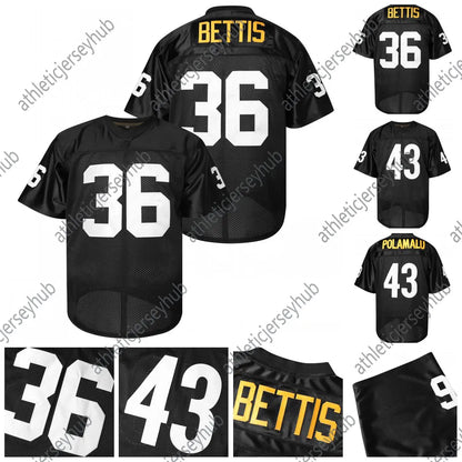 36 Betts 43 Plolamalu Men's Football Jerseys Black Gold Mesh Embroidery Short Sl - SitterJersey.com