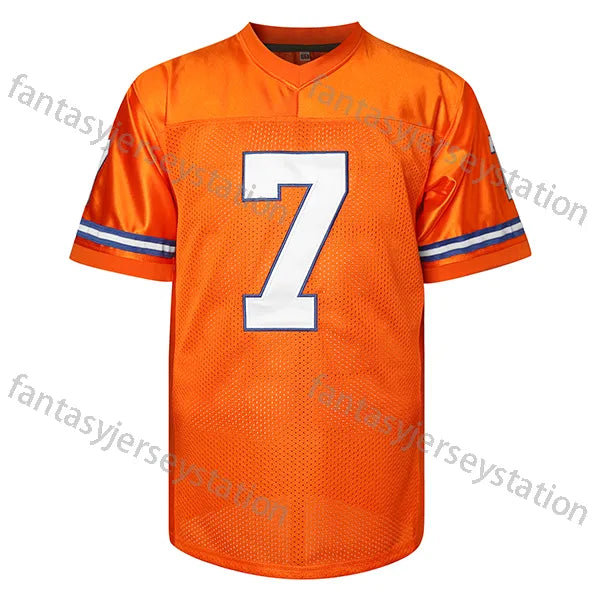 IN STOCK Mens 7 Orange Embroidered Elway Polyester Football Jersey, V-Neck Short - SitterJersey.com