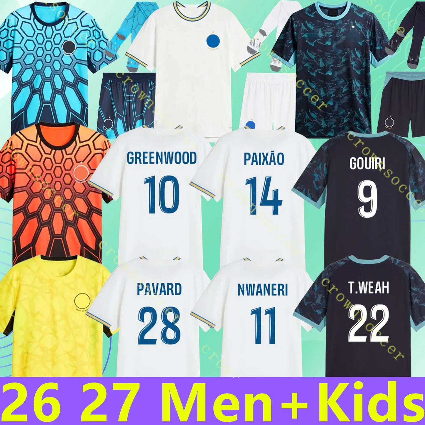 25 26 27 maillot de foot GREENWOOD marseille jersey soccer PAVARD MEDINA PAIxao  - SitterJersey.com