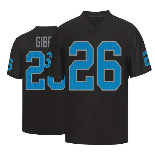 Men's #26 Gibbs 14 St. Brown Black Classic Embroidered V-Neck Rugby Jersey - Bre - SitterJersey.com