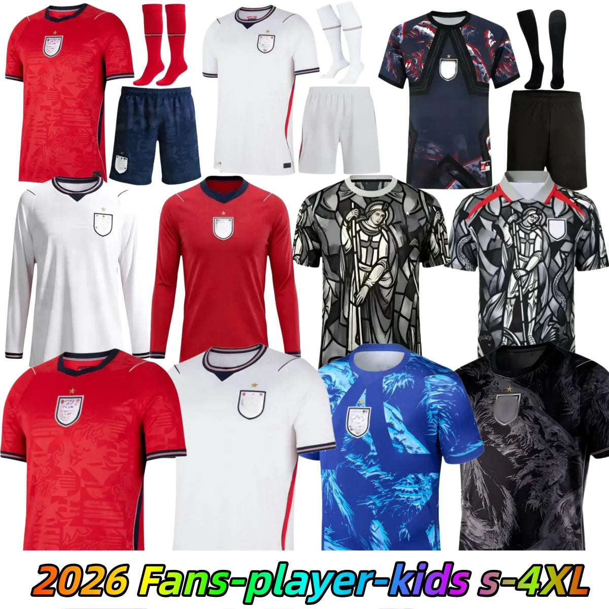 England Football Kit 2026 England World Cup 2026 Football Shirt Soccer Jerseys KANE BELLINGHAM EZE SAKA PALMER RICE FODEN Kids Mens Women 26 27 Kit - SitterJersey.com