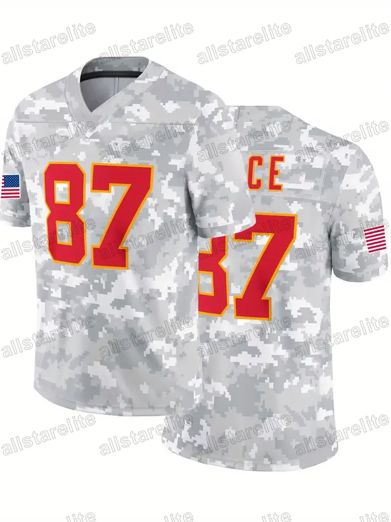 24-25 #87 Kelce #15 Mahomes Camo Salute to Service Football Jersey Custom Any Na - SitterJersey.com