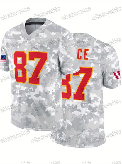 24-25 #87 Kelce #15 Mahomes Camo Salute to Service Football Jersey Custom Any Na - SitterJersey.com