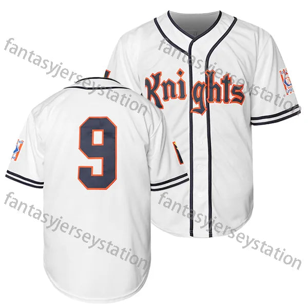 Men's Vintage #9 Knights White Baseball Jersey - Retro, Polyester, Machine Washa - SitterJersey.com