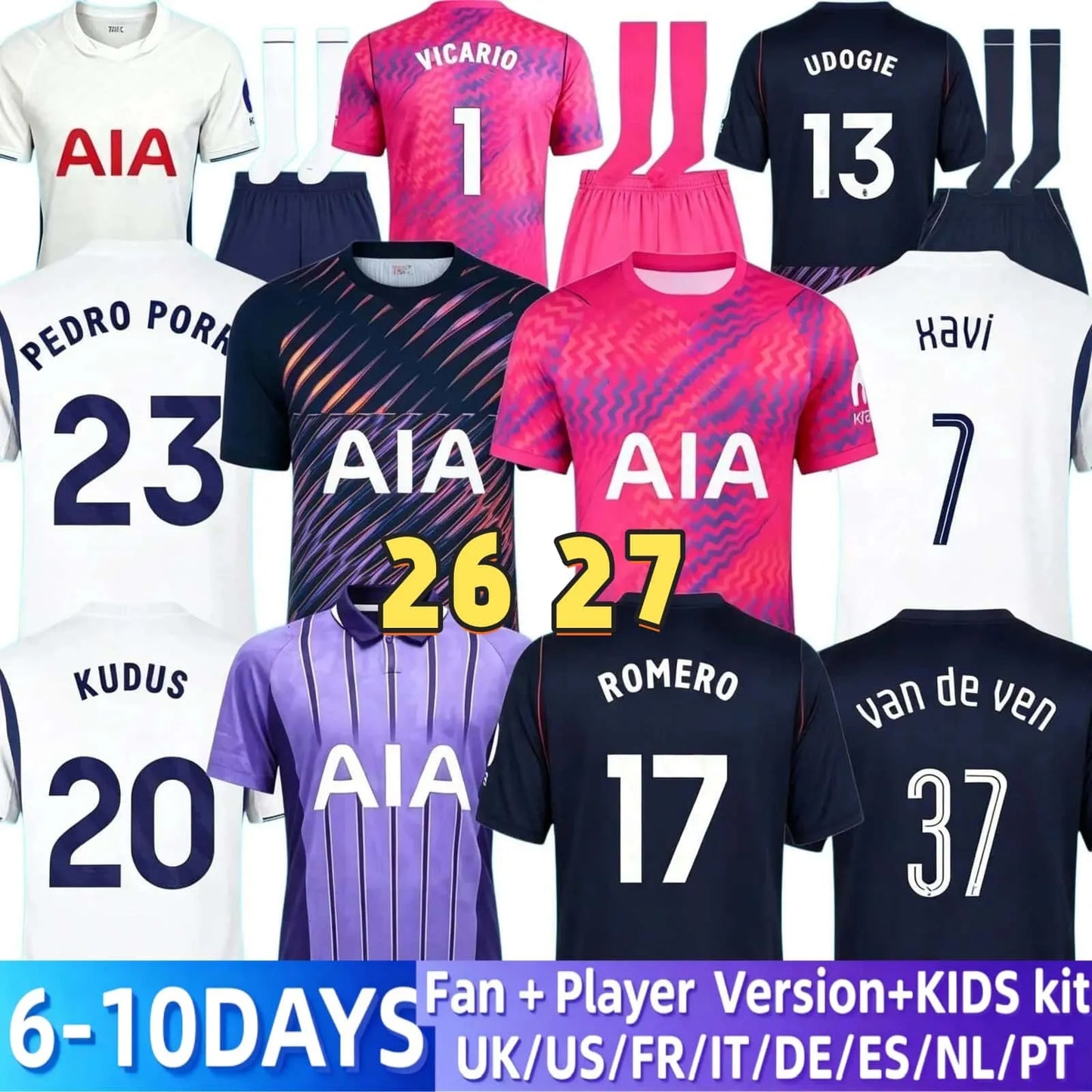 26 27 tottenham soccer jerseys MADDISON home SON MADDISON VICARIO KUDUS VAN DE V - SitterJersey.com