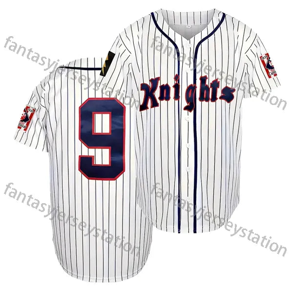 Men's Vintage #9 Knights White Baseball Jersey - Retro, Polyester, Machine Washa - SitterJersey.com