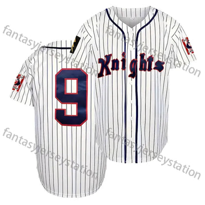Men's Vintage #9 Knights White Baseball Jersey - Retro, Polyester, Machine Washa - SitterJersey.com