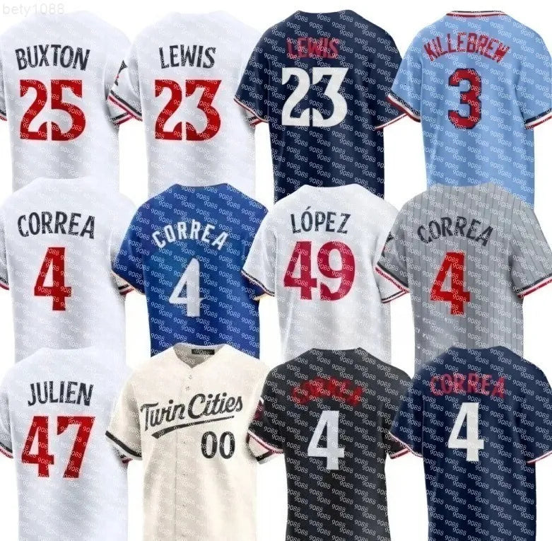 Correa Baseball Jersey Lopez Ryan Lewis Miranda Buxton Kepler Duran Castro Julie - SitterJersey.com