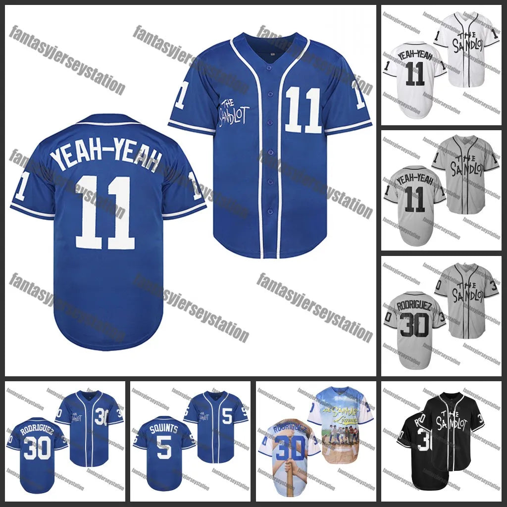 The Sandlot Baseball Jersey 11 Yeah-Yeah Blue Embroidered Baseball Sports Tops B - SitterJersey.com
