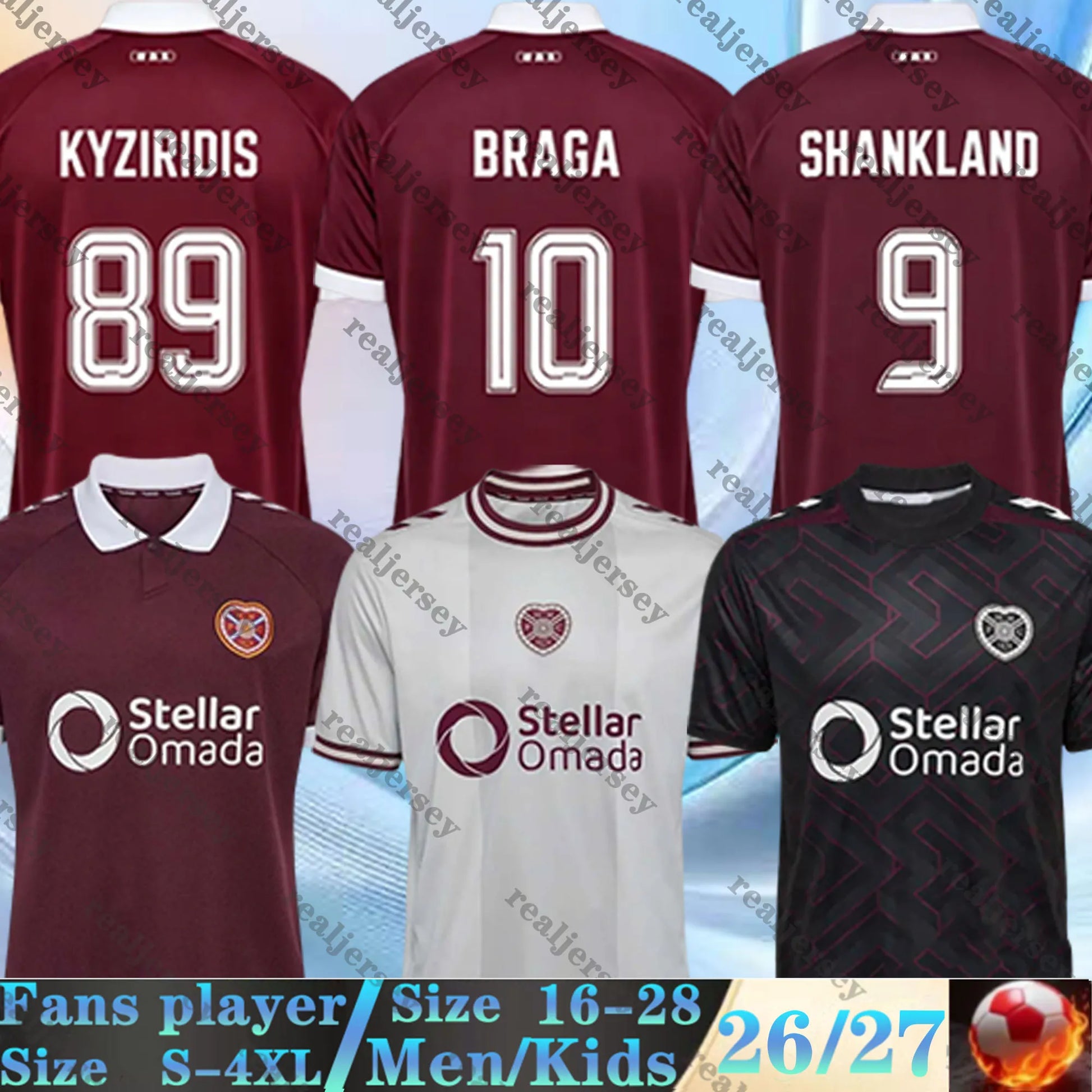 26 27 Heart of Midlothian Soccer Jerseys Hearts Home Fans BOYCE SHANKLAND DEVLIN - SitterJersey.com
