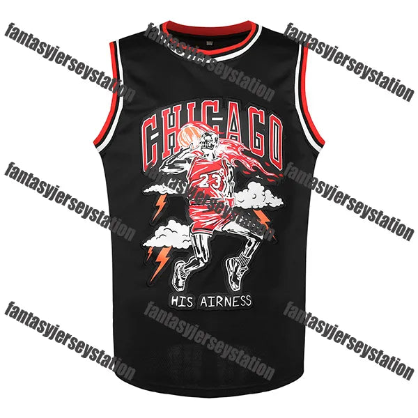 Men's Red Basketball Jerseys Chicagoes 23 Black Hip Hop Fashion Embroidered Stit - SitterJersey.com