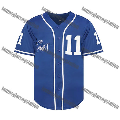 The Sandlot Baseball Jersey 11 Yeah-Yeah Blue Embroidered Baseball Sports Tops B - SitterJersey.com