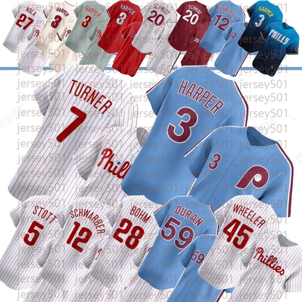 3 Harper 2024 Jerseys Turner Realmuto Nola Red Schwarber Castellanos Custom Jere - SitterJersey.com
