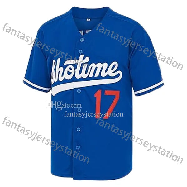 #17 Blue Men's Shohei Relaxed Ohtani 42 Robinson Fit Embroidered V-Neck Button U - SitterJersey.com