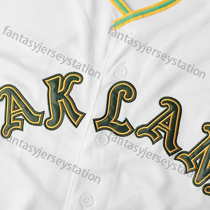 Men's Oakland Letter and Number 9 Embroidered White Sleeveless Baseball Jersey,  - SitterJersey.com