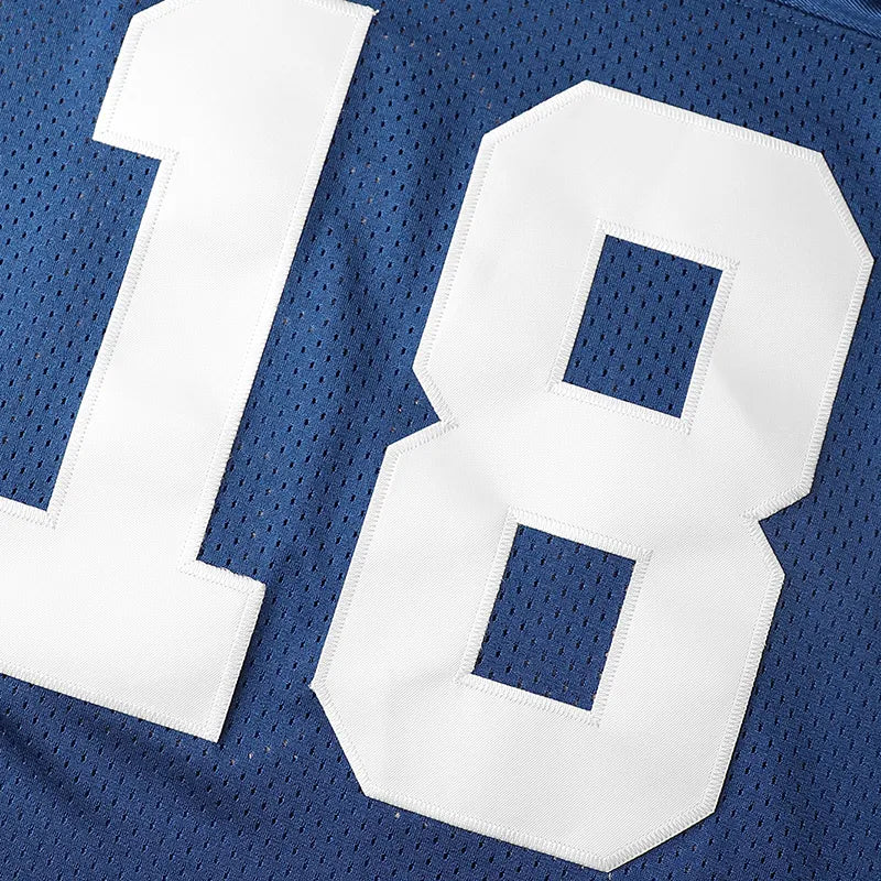 Men's 18 Manning Blue Football Jersey - Breathable, Embroidered V-Neck Rugby Swe - SitterJersey.com