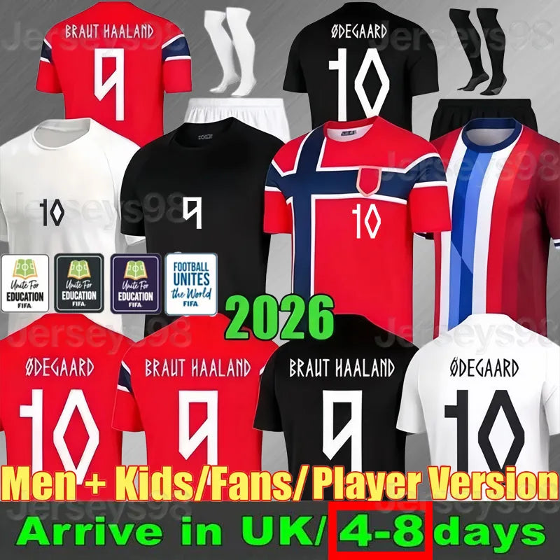 Uruguay Soccer Jersey 2026 4XL Norway Jersey 2026 HAALAND World Cup Soccer Jerseys SORLOTH NUSA AASGAARD HORN MYHRE DONNUM RYERSON MOLLER WOLFE AJER STRAND Norway Kit Home Away Football Shirt - SitterJersey.com
