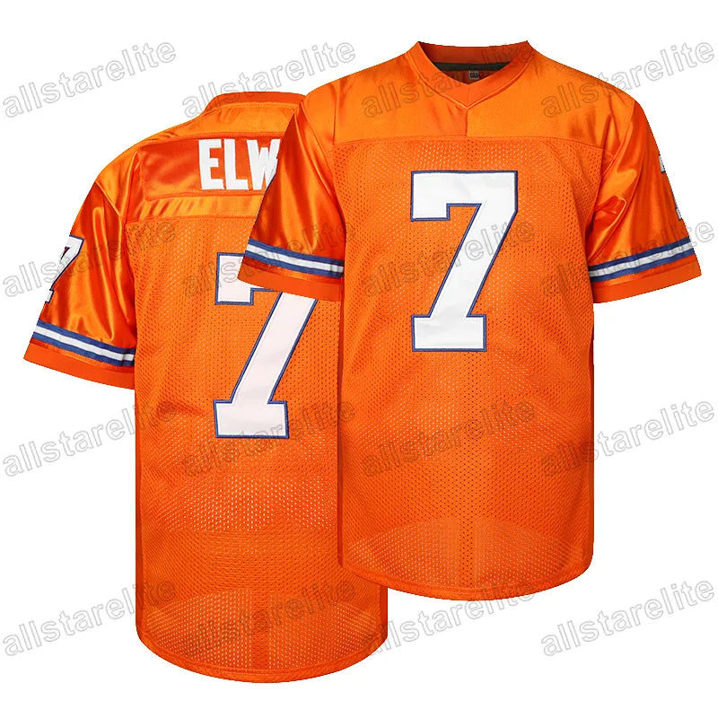 Men's #7 ELWAY Breathable V-Neck Football Jersey Orange Black, Perfect for Train - SitterJersey.com