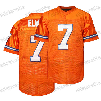 Men's #7 ELWAY Breathable V-Neck Football Jersey Orange Black, Perfect for Train - SitterJersey.com