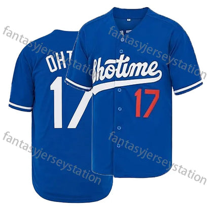 #17 Blue Men's Shohei Relaxed Ohtani 42 Robinson Fit Embroidered V-Neck Button U - SitterJersey.com