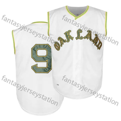 Men's Oakland Letter and Number 9 Embroidered White Sleeveless Baseball Jersey,  - SitterJersey.com