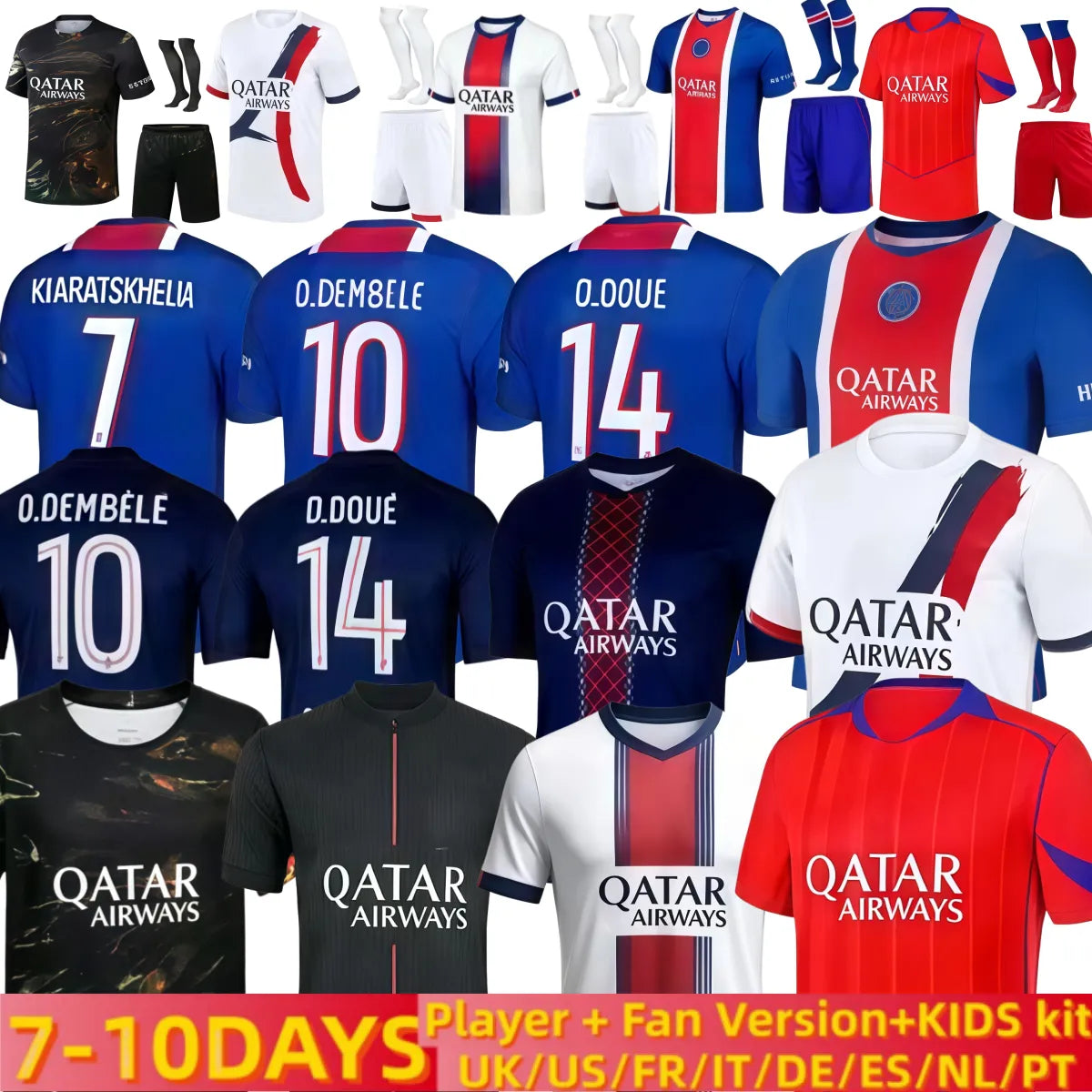 Psges jersey 26 27 maillot psges O.DEMBELE KVARATSKHELIA EMERY RAMOS HAKIMI N.ME - SitterJersey.com