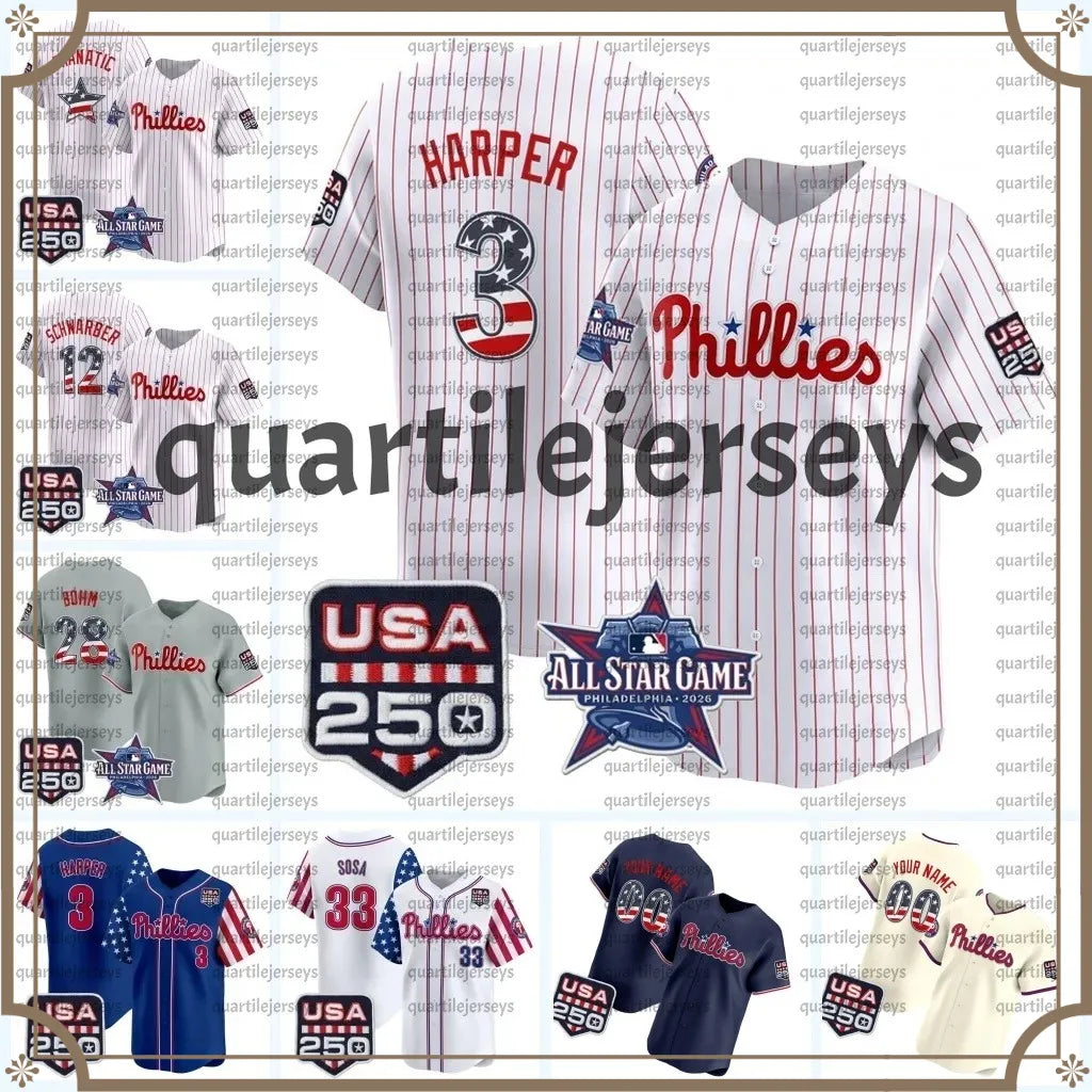 3 Harper 2024 Jerseys Turner Realmuto Nola Red Schwarber Castellanos Custom Jere - SitterJersey.com