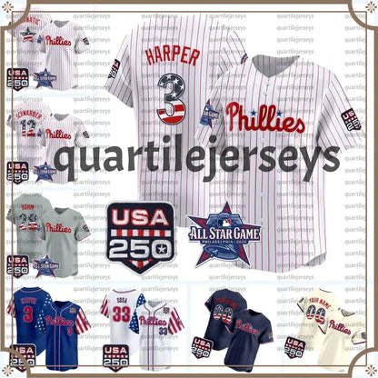 3 Harper 2024 Jerseys Turner Realmuto Nola Red Schwarber Castellanos Custom Jere - SitterJersey.com
