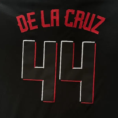Custom 44 Elly De La Cruz 27 Stewart TJ Friedl Spencer Steer Matt McLain Black J - SitterJersey.com