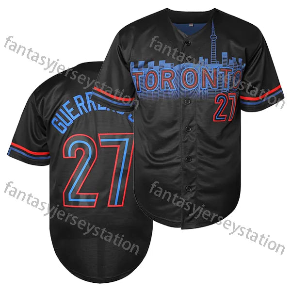 27 blue mens baseball jersey embroidered guerrerd jr vneck polyester sports top  - SitterJersey.com