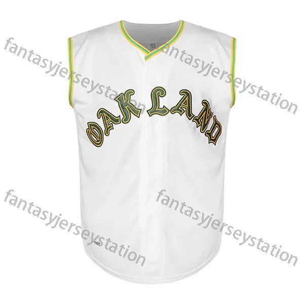 Men's Oakland Letter and Number 9 Embroidered White Sleeveless Baseball Jersey,  - SitterJersey.com