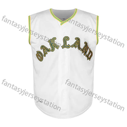 Men's Oakland Letter and Number 9 Embroidered White Sleeveless Baseball Jersey,  - SitterJersey.com
