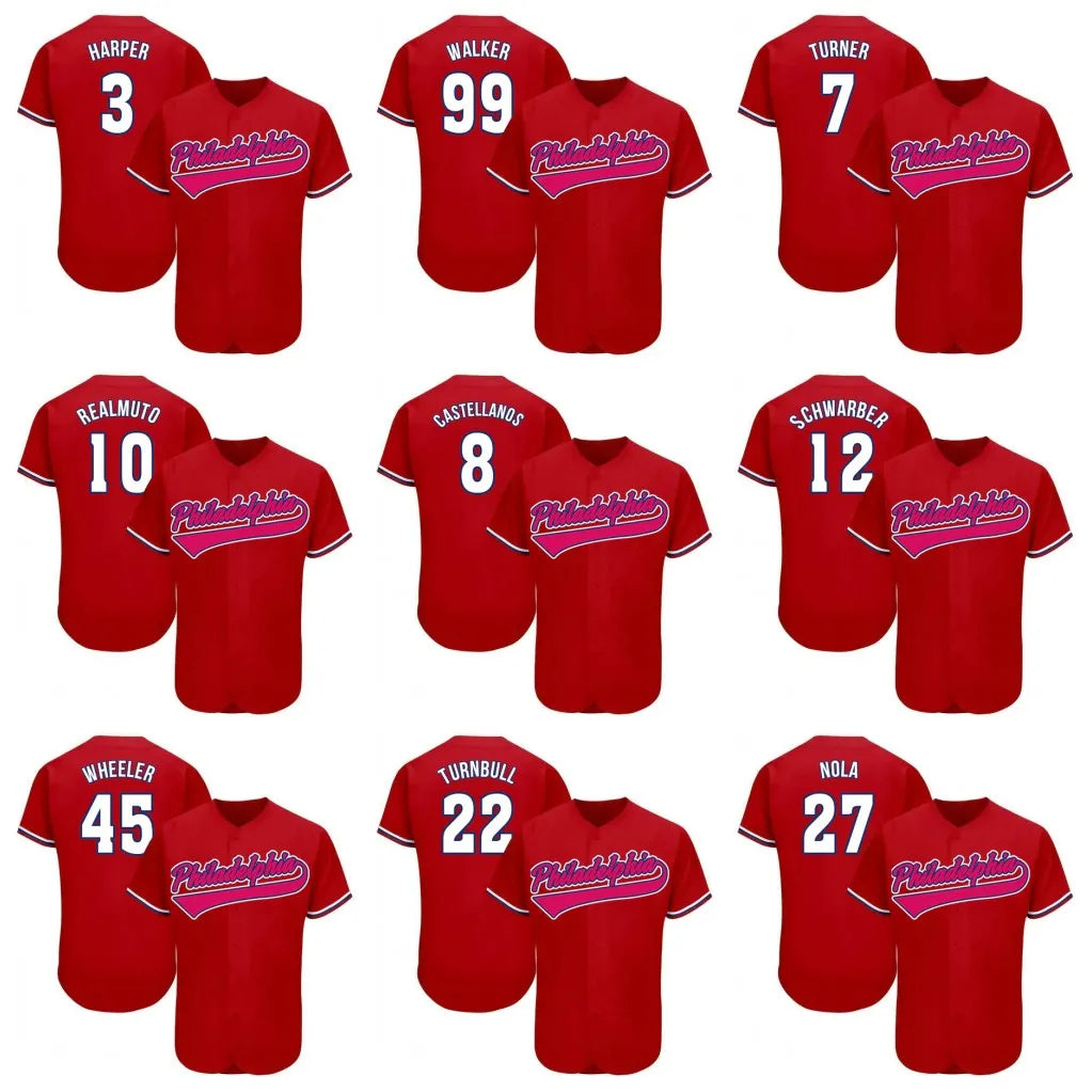 3 Harper 2024 Jerseys Turner Realmuto Nola Red Schwarber Castellanos Custom Jere - SitterJersey.com
