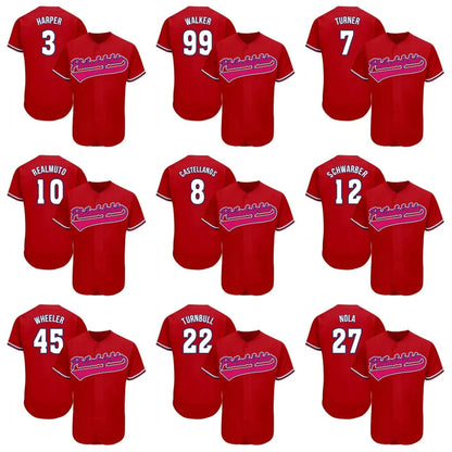 3 Harper 2024 Jerseys Turner Realmuto Nola Red Schwarber Castellanos Custom Jere - SitterJersey.com