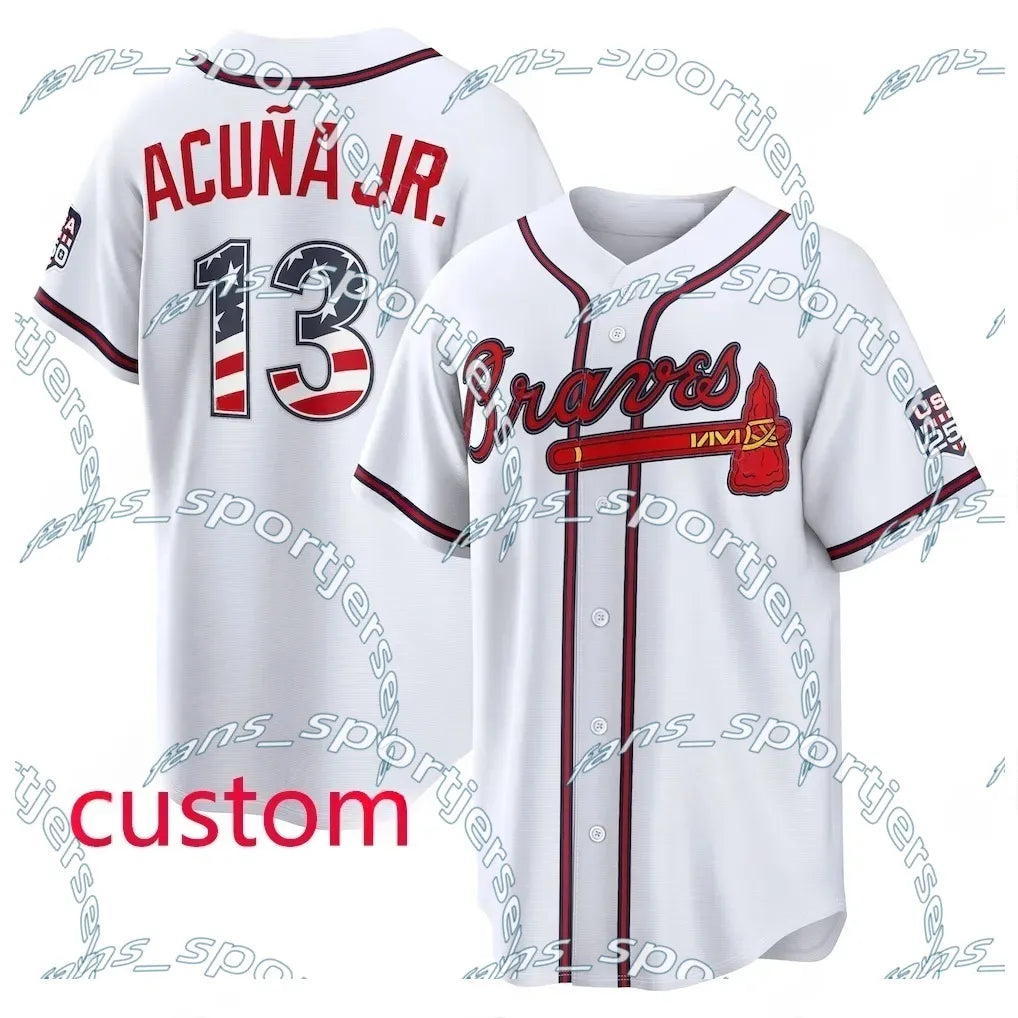 AtlantaBraves USA 250 Fourth of July Stadium Jersey Ronald Acuna Jr. Austin Rile - SitterJersey.com