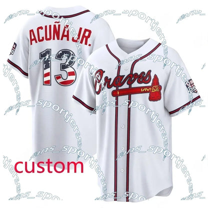 AtlantaBraves USA 250 Fourth of July Stadium Jersey Ronald Acuna Jr. Austin Rile - SitterJersey.com