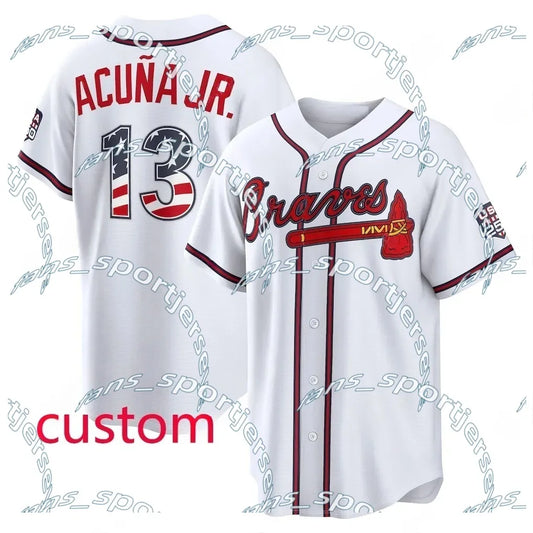 AtlantaBraves USA 250 Fourth of July Stadium Jersey Ronald Acuna Jr. Austin Rile - SitterJersey.com