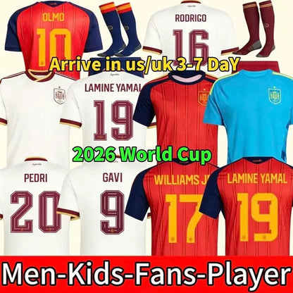 World Cup Spain Soccer Jersey 2026 Spain World Cup LAMINE YAMAL Soccer Jerseys WILLIAMS JR MORATA FABIAN JOSELU OLMO Spanish Espana 26 27 Football Shirt RODRIGO PEDRI CARVAJAL Kids Kit - SitterJersey.com