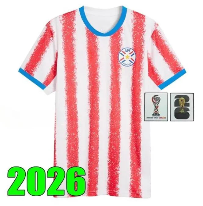 2026 Paraguay Mens Soccer Jerseys M. ALMIRON M. VILLASANTI J. ALONSO ENCISO Home - SitterJersey.com