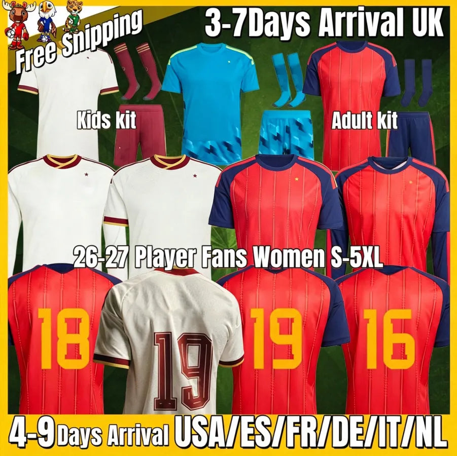 World Cup Spain Soccer Jersey 2026 Spain World Cup LAMINE YAMAL Soccer Jerseys WILLIAMS JR MORATA FABIAN JOSELU OLMO Spanish Espana 26 27 Football Shirt RODRIGO PEDRI CARVAJAL Kids Kit - SitterJersey.com