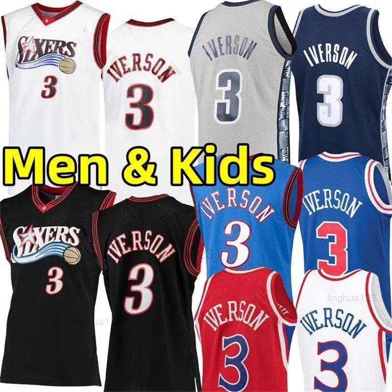 76erss Allen Iverson Jersey Retro Basketball Jerseys Men Youth Kids Georgetown H - SitterJersey.com