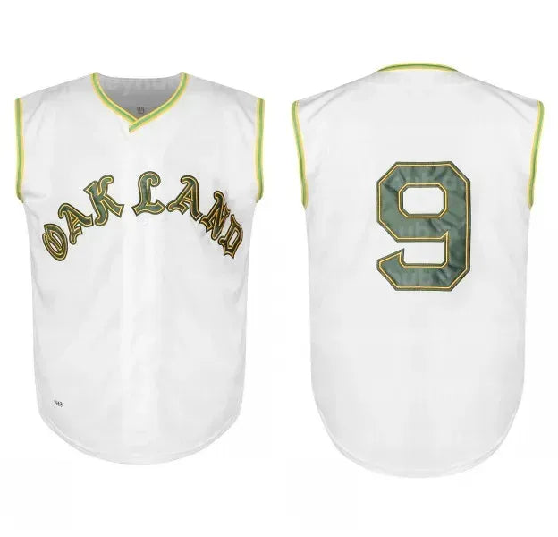 Men's Oakland Letter and Number 9 Embroidered V-Neck Baseball Jersey, Sporty But - SitterJersey.com