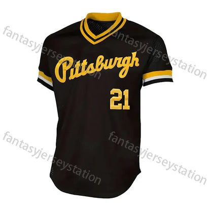 in stock mens polyester 21 black baseball jersey vneck polyester adult unisex cl - SitterJersey.com